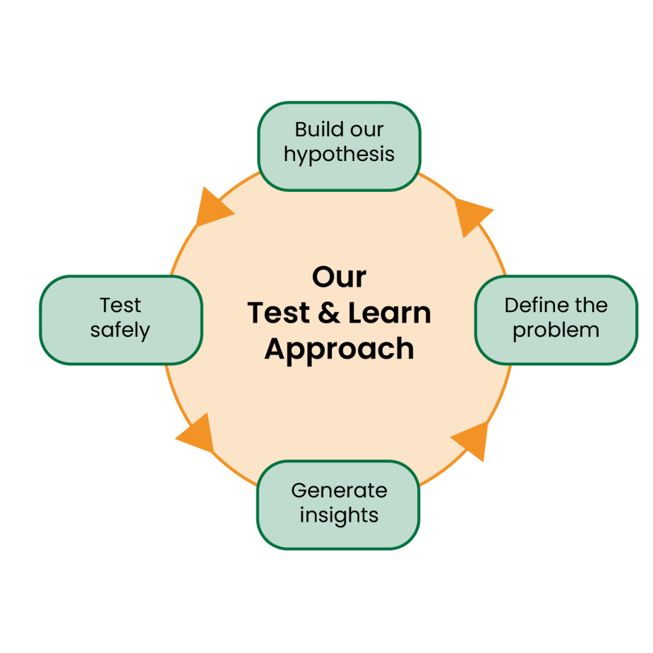 Our Test, Learn and Scale approach in diagram format